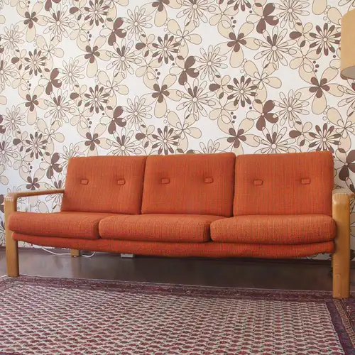 Midcentury sofa couch dänemark danish design eiche hell neu bezogen orange 60er