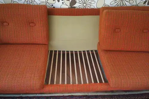 Midcentury sofa couch dänemark danish design eiche hell neu bezogen orange 60er