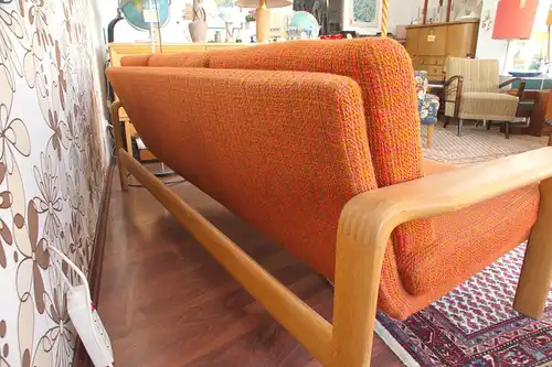 Midcentury sofa couch dänemark danish design eiche hell neu bezogen orange 60er