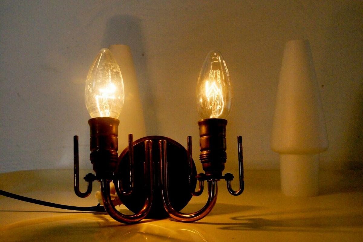 Vintage Wandlampe Lampe Messing Glas Weiß Design Rockabilly 50er 60er Jahre