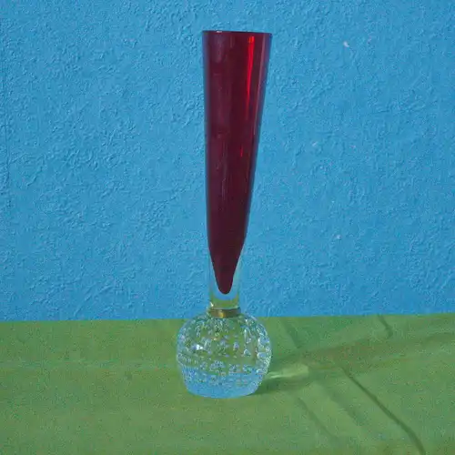 Orchideenvase solifleur glasvase 60er jahre einschlüsse luftblasen rotes glas