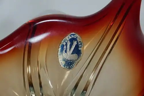 Murano glas schale rot orange 50er 60er vintage glasschale zipfelschale vintage
