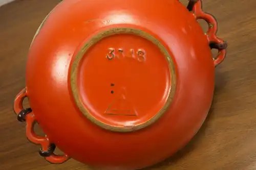 Vintage schale schälchen mit rattan griff rot orange glasur 3348 aus den 50er n