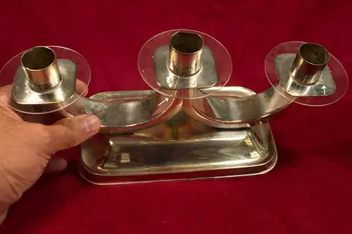 Versilberter kerzenständer 3 tischkerzen quist poliert patina candle holder 60er