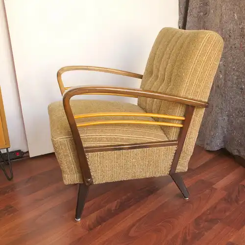 Vintage sessel easychair clubsessel holzarmlehnen heller stoff 50er jahre #1 kein sofa