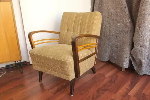 Vintage sessel easychair clubsessel holzarmlehnen heller stoff 50er jahre #1 kein sofa