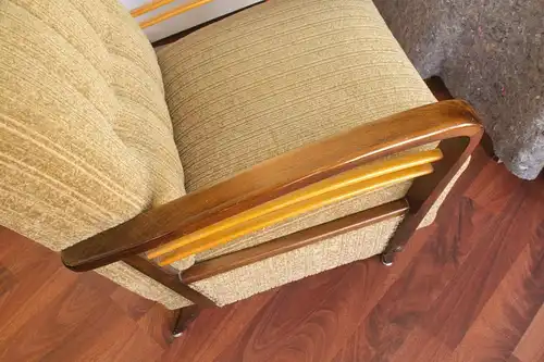 Vintage sessel easychair clubsessel holzarmlehnen heller stoff 50er jahre #1 kein sofa