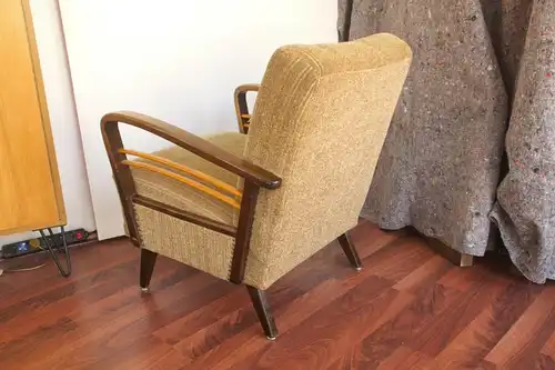 Vintage sessel easychair clubsessel holzarmlehnen heller stoff 50er jahre #1 kein sofa