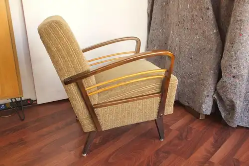 Vintage sessel easychair clubsessel holzarmlehnen heller stoff 50er jahre #1 kein sofa
