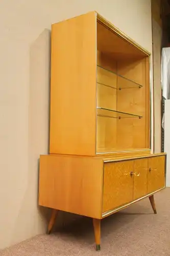 Schweizer birnbaum furnier highboard mit vitrine klavierlack 2 teile 50er jahre