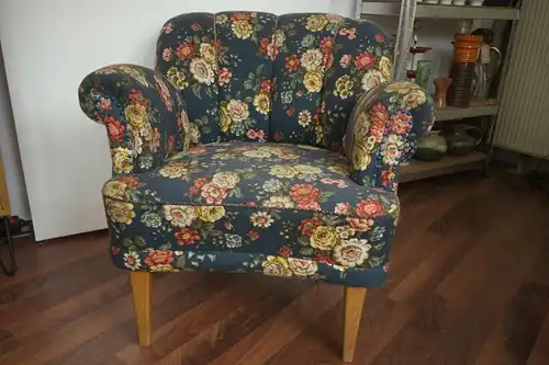 Mid century clubsessel sessel easychair restauriert armlehnen blau 50er  jahre