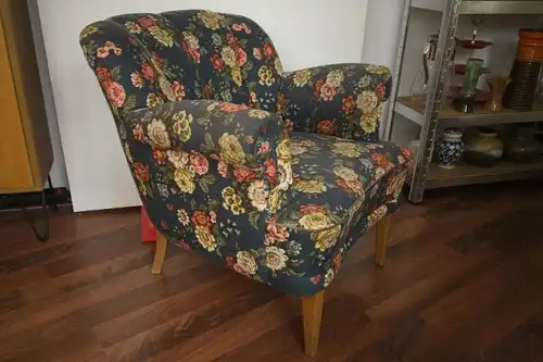 Mid century clubsessel sessel easychair restauriert armlehnen blau 50er  jahre