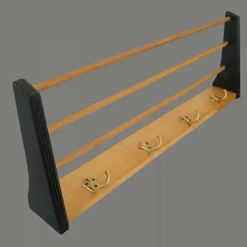 Vintage Wand Garderobe Buche mit Messinghaken und Hutablage | 50er 60er jahre
