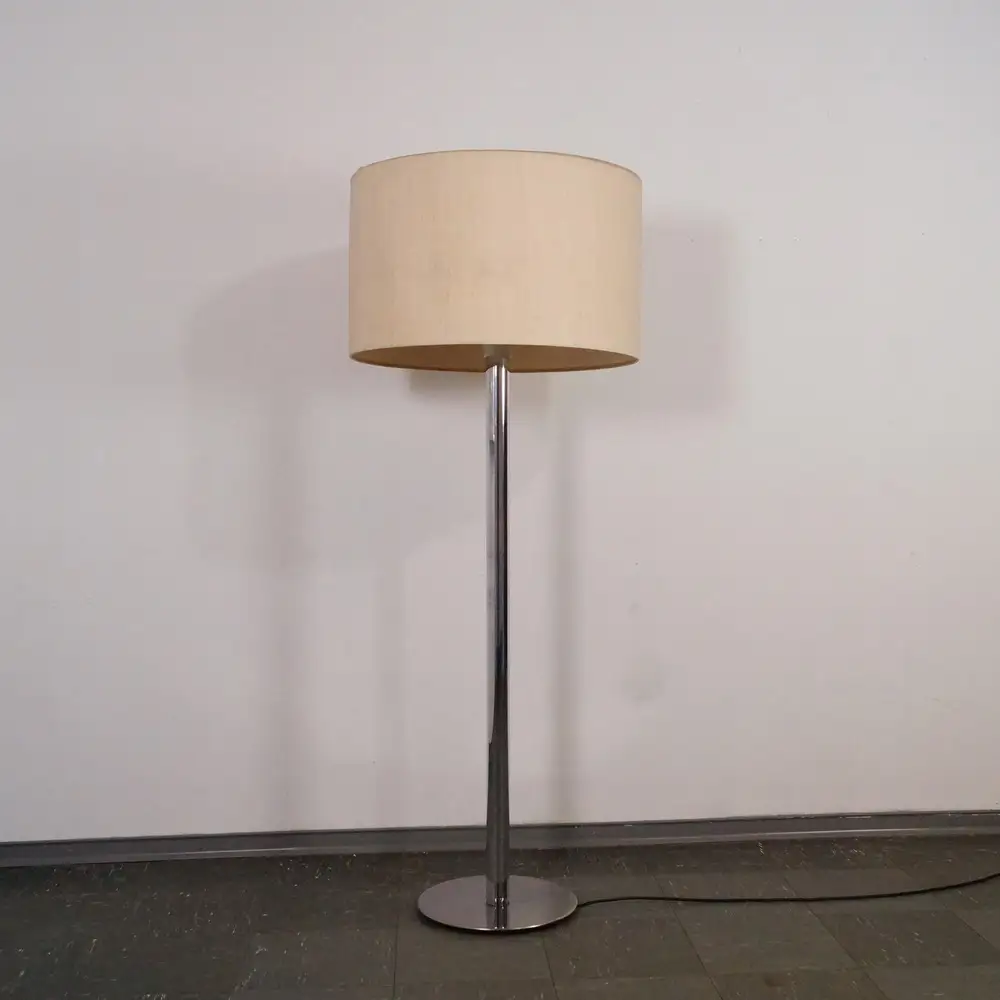 Mid Century Chrom Stehlampe von STAFF Leuchten orig. Schirm Ø 60 cm 60er Jahre 0