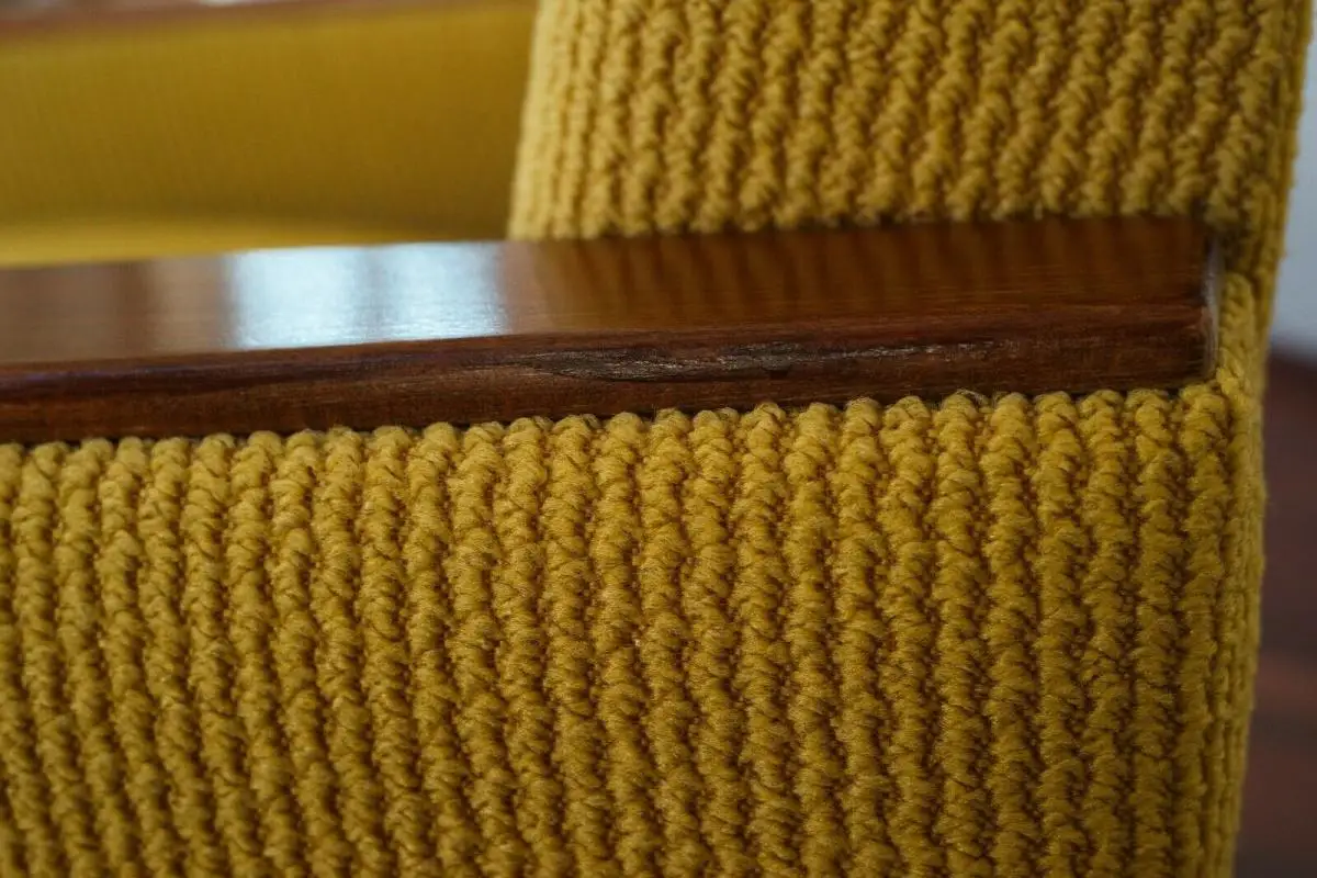 Mid Century Sessel, Easychair Curry Holzarmlehne Chromrollen, 60er, 70er Jahre 11