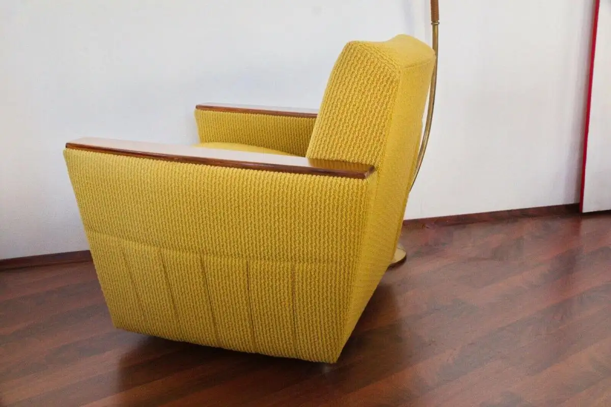 Mid Century Sessel, Easychair Curry Holzarmlehne Chromrollen, 60er, 70er Jahre 3