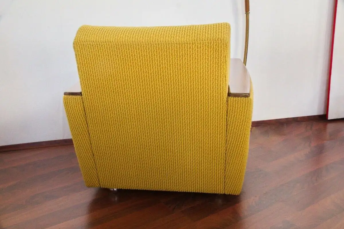 Mid Century Sessel, Easychair Curry Holzarmlehne Chromrollen, 60er, 70er Jahre 4