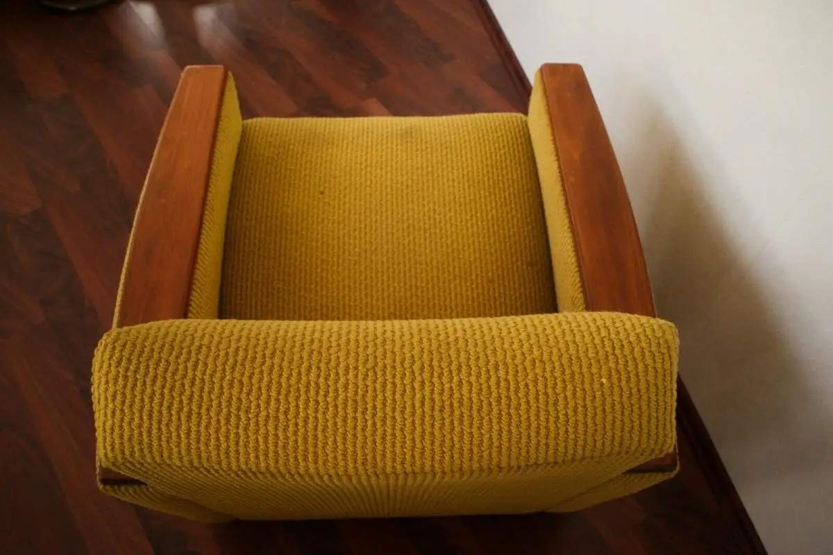 Mid Century Sessel, Easychair Curry Holzarmlehne Chromrollen, 60er, 70er Jahre 6