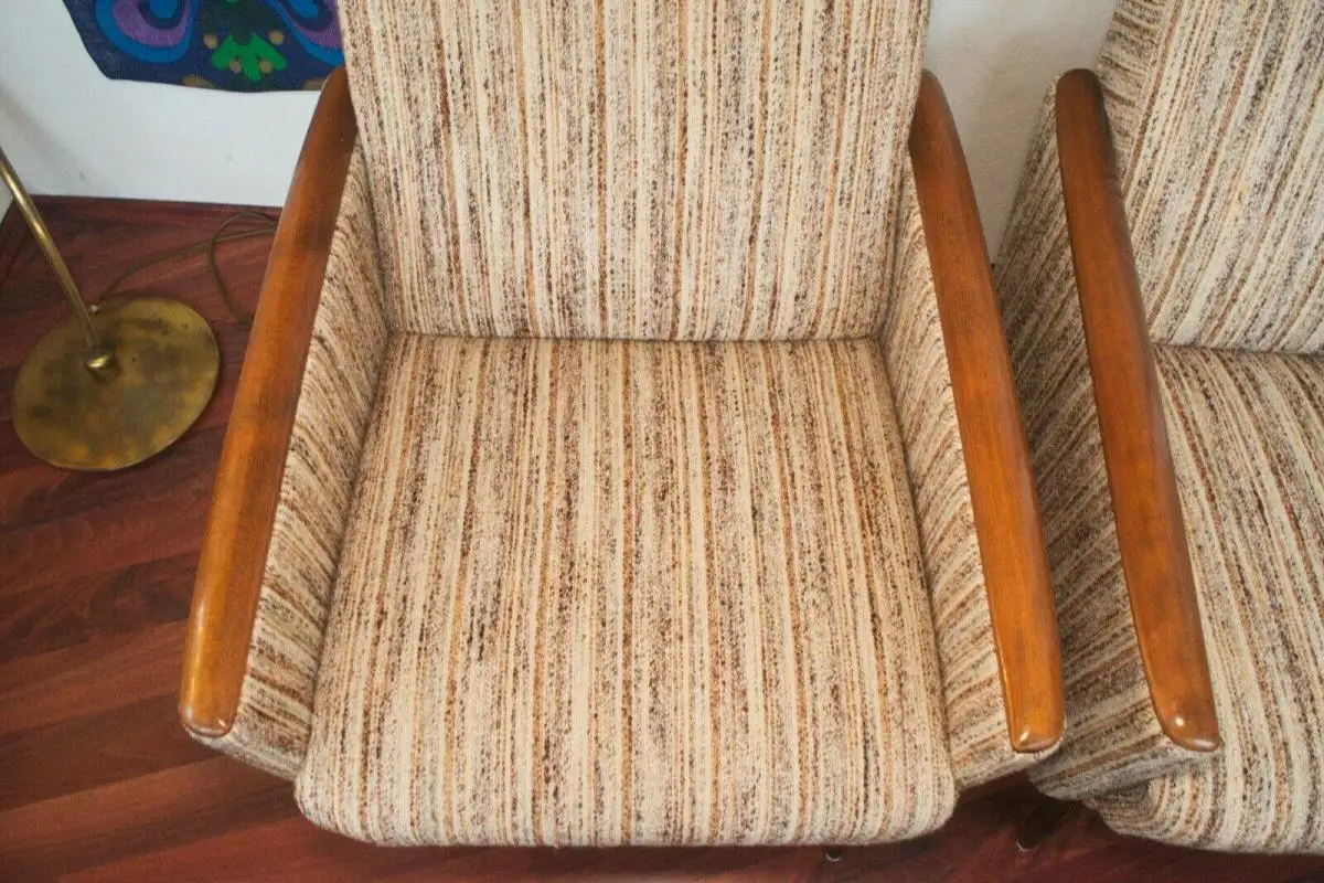 2 Mid-Century Clubsessel, Cocktailsessel, Sesselchen mit Armlehnen & Holz 50er 10