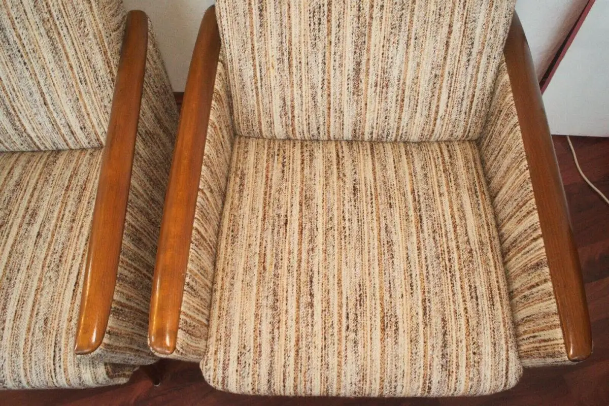2 Mid-Century Clubsessel, Cocktailsessel, Sesselchen mit Armlehnen & Holz 50er 11