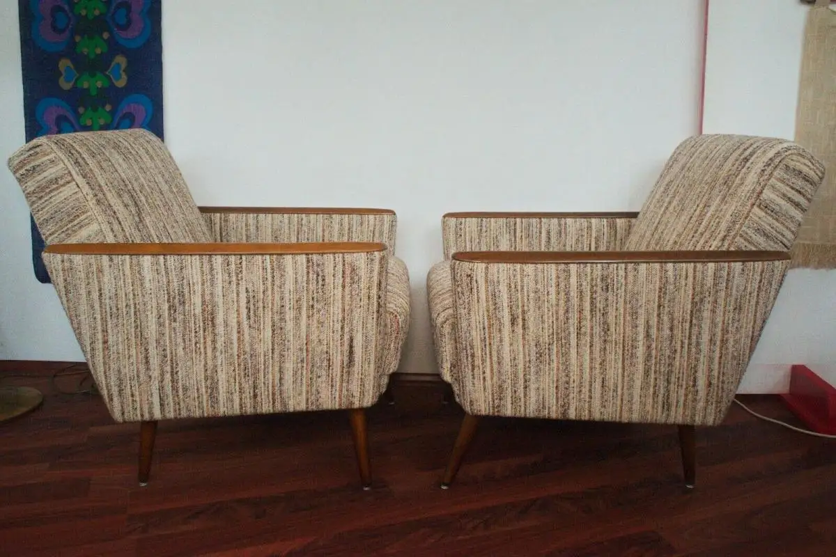 2 Mid-Century Clubsessel, Cocktailsessel, Sesselchen mit Armlehnen & Holz 50er 2