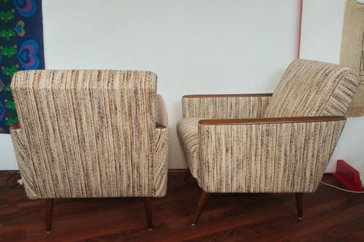 2 Mid-Century Clubsessel, Cocktailsessel, Sesselchen mit Armlehnen & Holz 50er 3