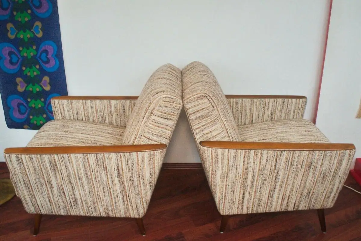 2 Mid-Century Clubsessel, Cocktailsessel, Sesselchen mit Armlehnen & Holz 50er 4