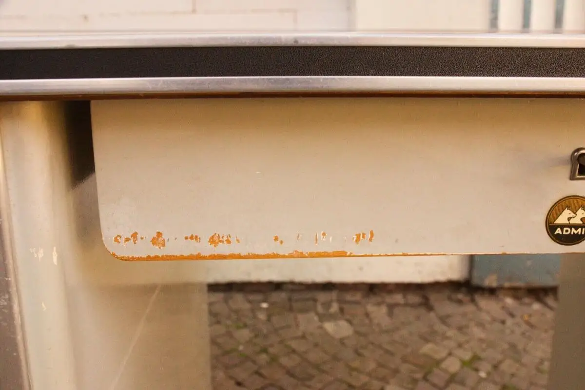 ADMI Schreibtisch Arzttisch BAUHAUS im Stil von Mauser Grau Linoleum 50er Jahre 7
