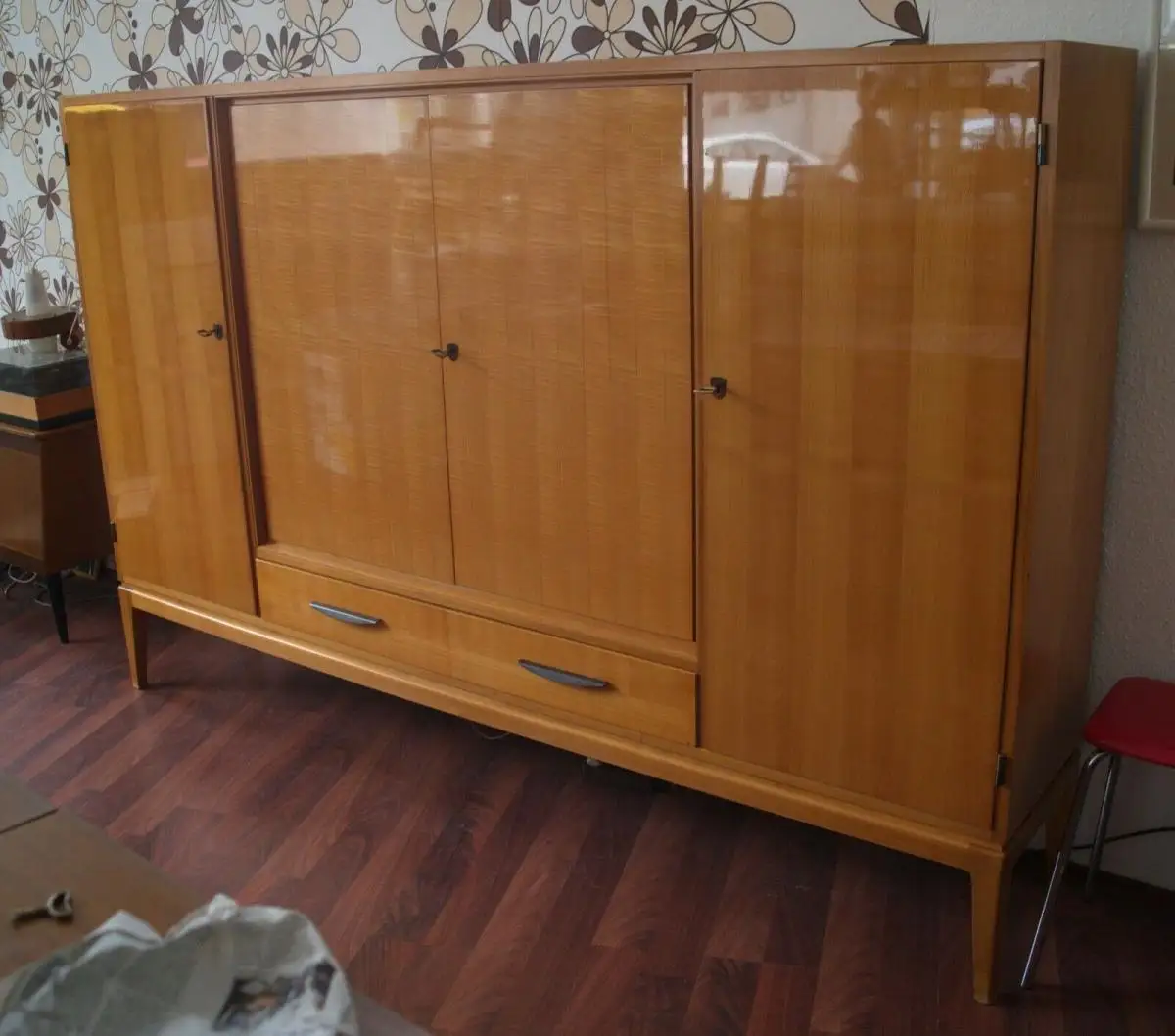 Vintage Kirschbaum Schrank Highboard Stil von Walter Knoll Bar Fach 50er Jahre 0