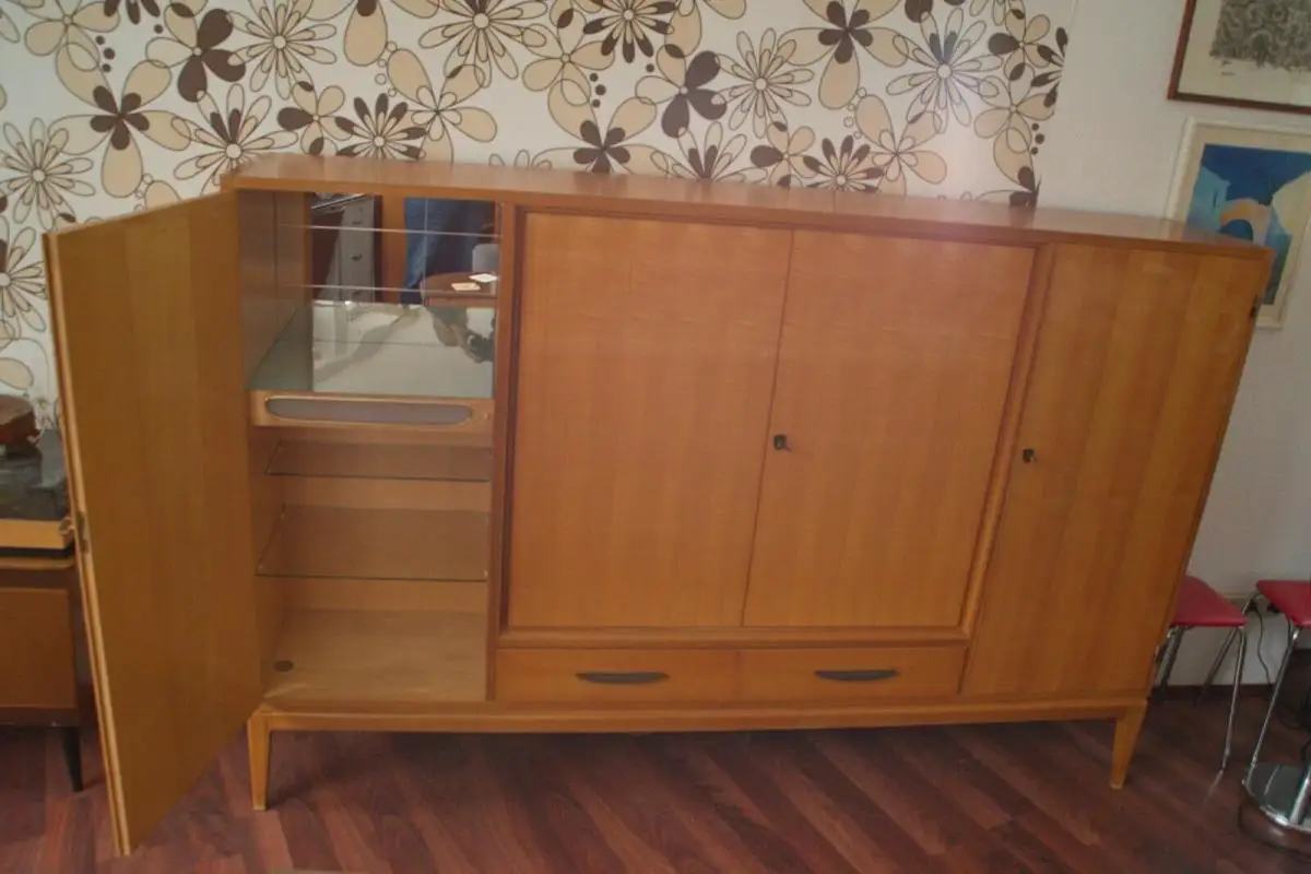 Vintage Kirschbaum Schrank Highboard Stil von Walter Knoll Bar Fach 50er Jahre 5