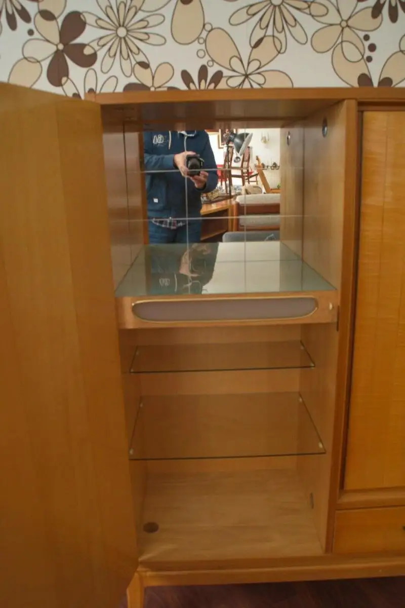 Vintage Kirschbaum Schrank Highboard Stil von Walter Knoll Bar Fach 50er Jahre 6