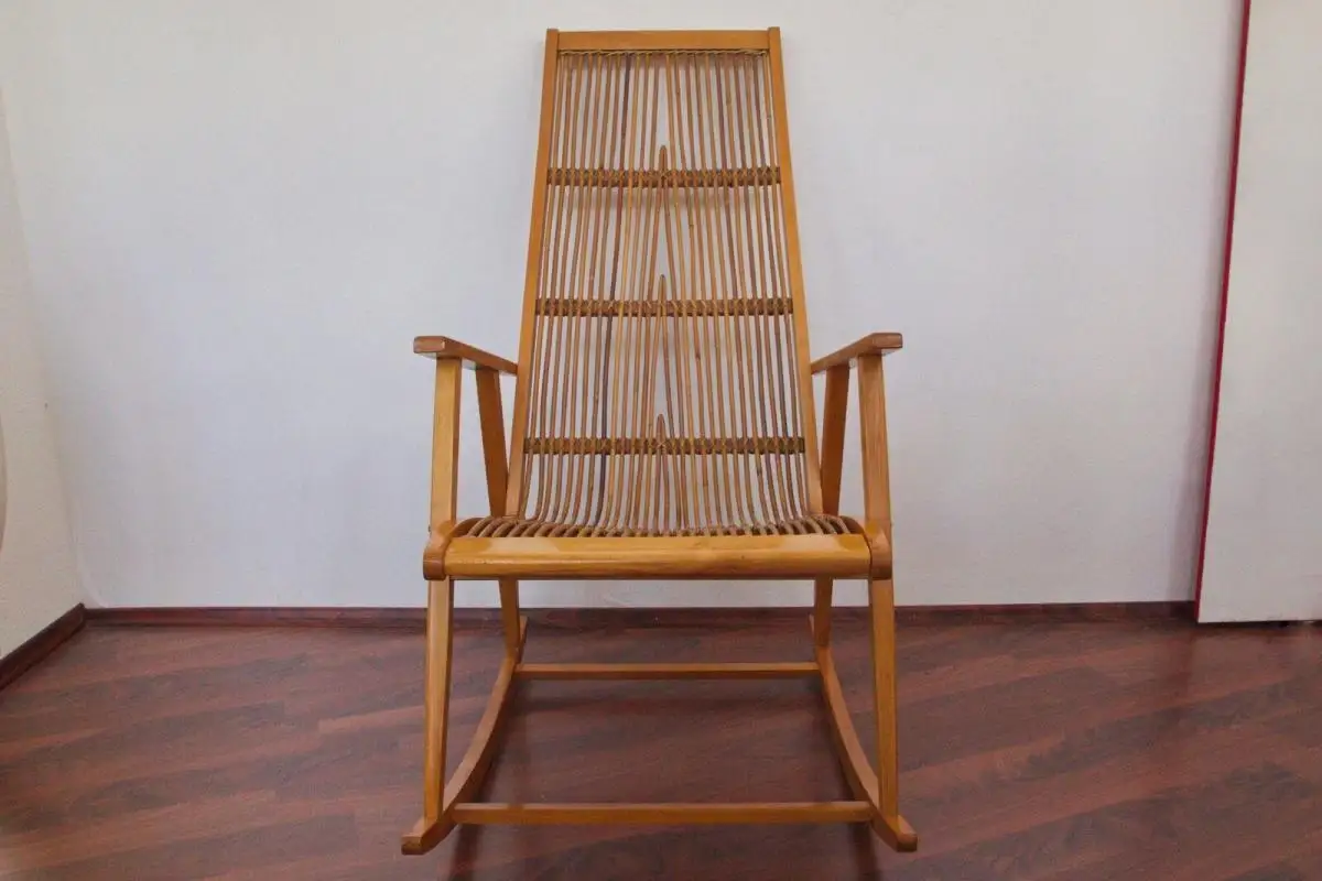 Mid Century Schaukelstuhl mit Peddigrohr von Deutsche Werkstätten Hellerau, Mode 1
