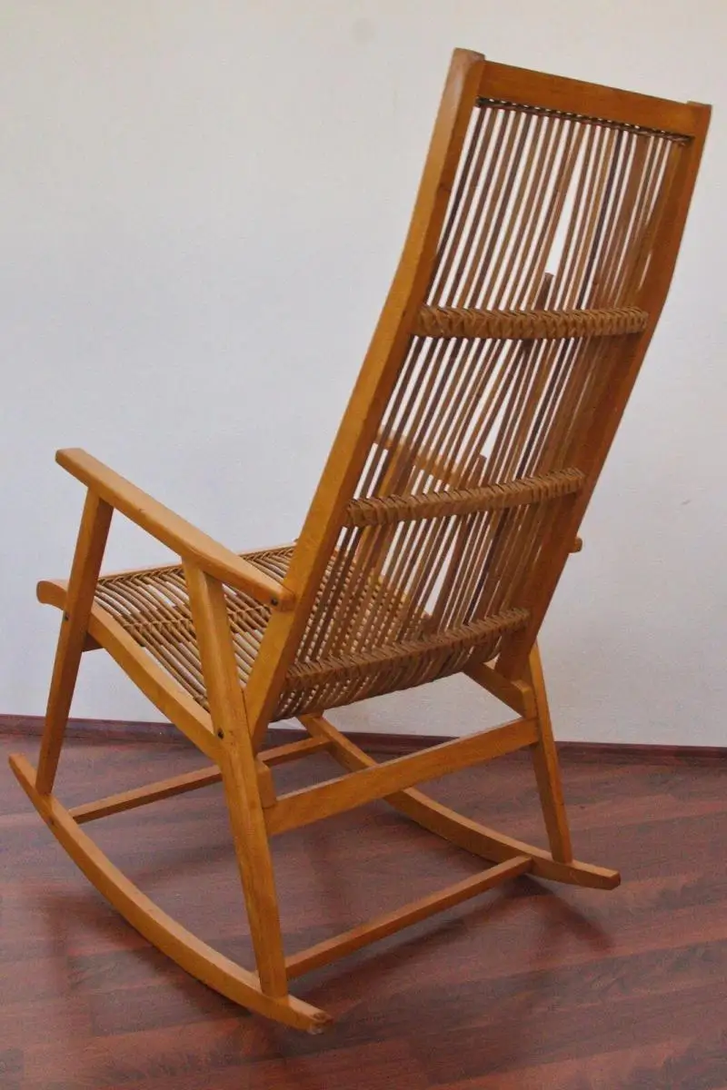 Mid Century Schaukelstuhl mit Peddigrohr von Deutsche Werkstätten Hellerau, Mode 2