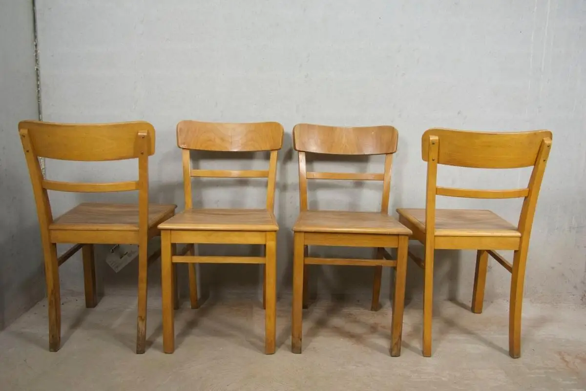4 formschöne alte Küchenstühle Stühle aus Buchenholz mit Linoleum am Sitz | 50er 2