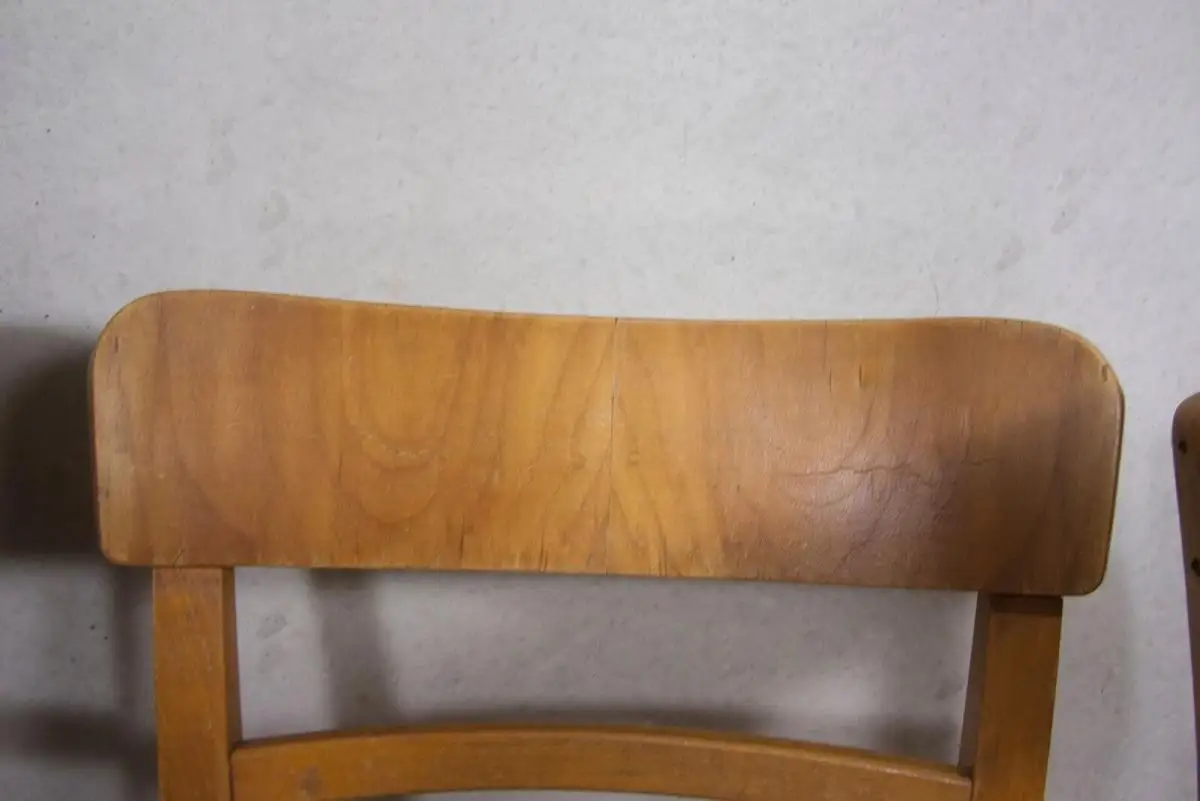 4 formschöne alte Küchenstühle Stühle aus Buchenholz mit Linoleum am Sitz | 50er 9
