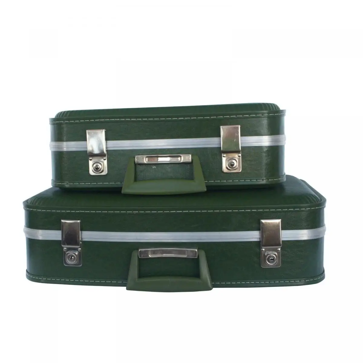 Vintage Koffer Set 2 Reisekoffer grün mit Schlüssel Alu für Oldtimer 60er Jahre 0