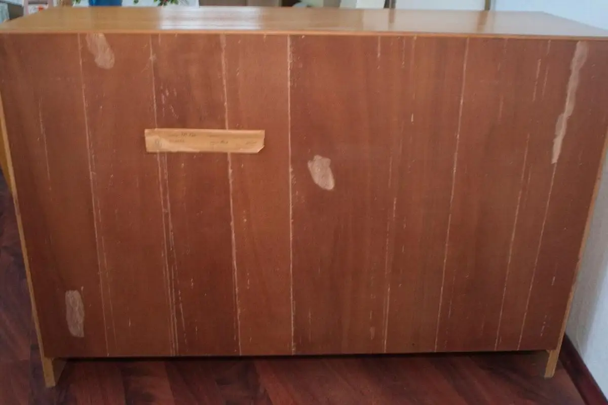 Kleines Rüster Sideboard, Schrank mit kleiner Vitrine von GS Möbel | 50er Jahre 8