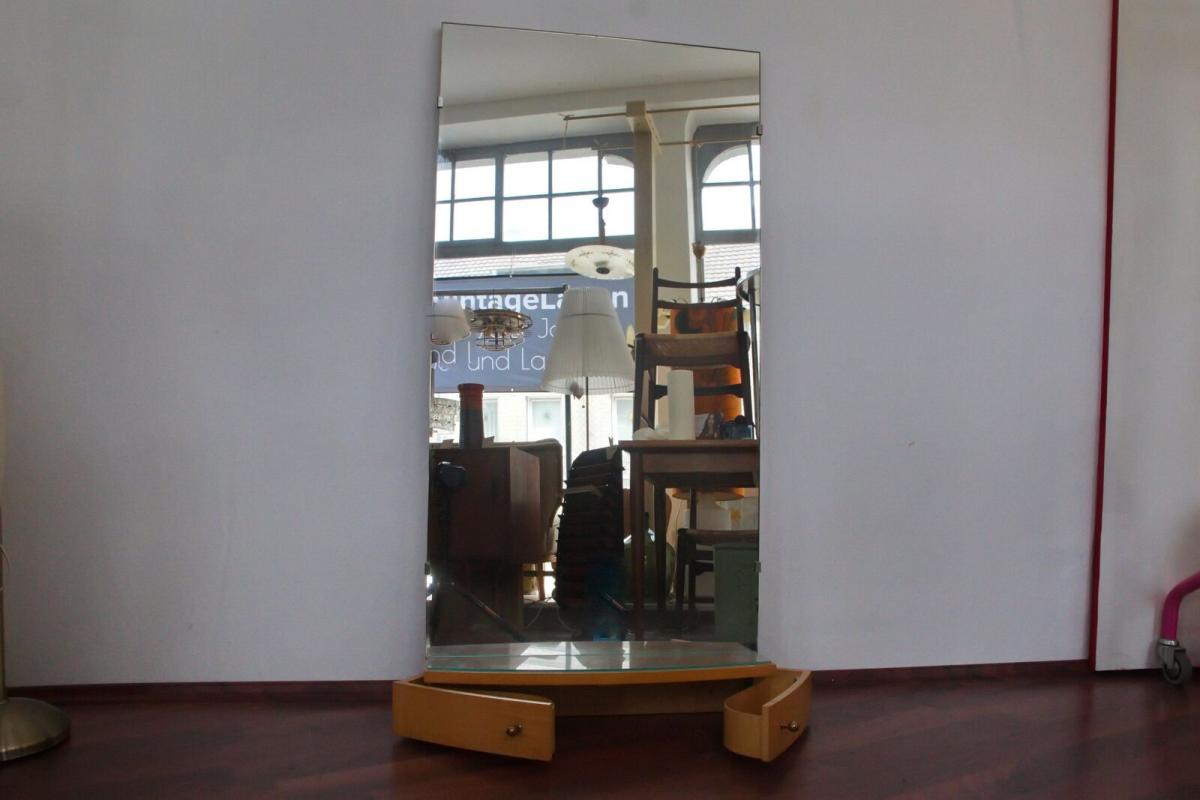 XL Wandspiegel, Spiegel mit zwei Klapp Schüben Esche, Mid Century Vintage 50er 2