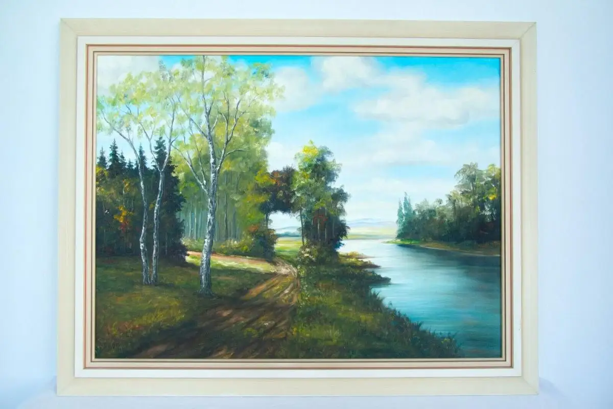 油彩画 Ein Gruß aus Deutschland 1982 20th Century Original Oil Painting on Canvas - German