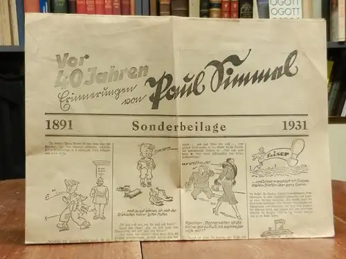 Leiser Schuhe / Paul Simmel: Vor 40 Jahren. Erinnerungen von Paul Simmel 1891 / 1931. Zeitungsformat und -papier (doppelt gefaltet, ein kleiner Einriß im weißen Rand, sonst gutes Exemplar).