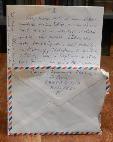 Cassirer, Eva: Achtseitiger handschriftlicher Brief vom 1. Februar 1988 im orig. Briefumschlag. Mit spanischer Briefmarke und Stempel, abgeschickt aus Santa Ponsa, Mallorca.