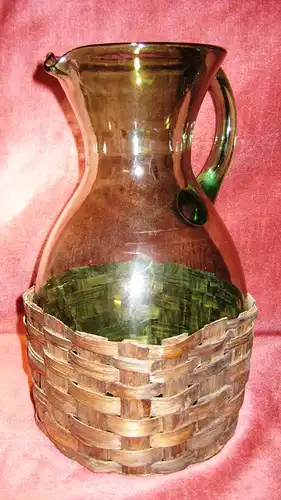 Glas: alter grüner Abriss-Krug - Saft-/ Wein-Set mit drei Gläsern,  mit abnehmbaren Manschetten, geschätzte Zeit:  um 1900 