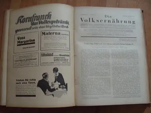 Die Volksernährung: Zeitschrift für die Gesamtinteressen der wissenschaftlichen, praktischen und technischen Fragen der Volksernährung und Hygiene, für Nahrungmittelkunde- und -Technik, Sammelband, 1929, 24 Ausgaben