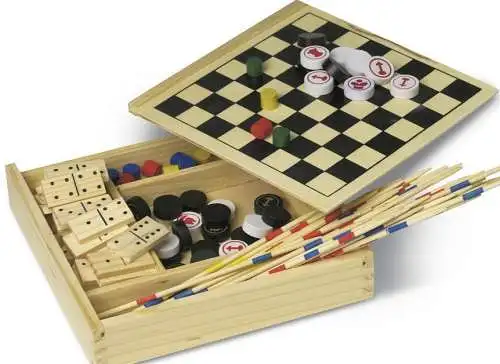 Spielesammlung im Reise-Set Brettspiele Gesellschaftsspiele Holzbox Neu