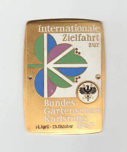 SELTENE ADAC AUTOPLAKETTE - Int. Zielfahrt zur BUNDESGARTENSCHAU Karlsruhe 1967, emailliert