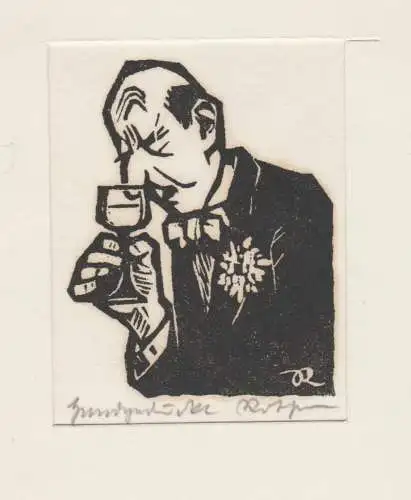 RICHARD ROTHER 1890-1980  *Weintrinker*, alter Holzschnitt, Würzburg, München, Nürnberg, 9x 11,5 cm