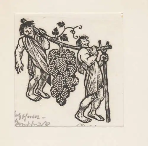 RICHARD ROTHER 1890-1980  *BEI DER WEINLESE*, alter Holzschnitt, Würzburg, München, Nürnberg, 13x 12,5 cm