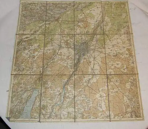 Alte graue Leinen-Straßenkarte  *MÜNCHEN u. Umgebung*, Wehrmachtskarte, II. WK 1939-45