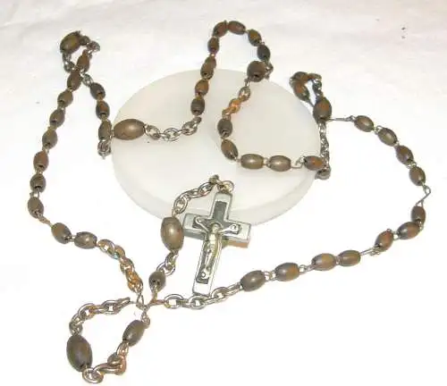Antiker ROSENKRANZ mit braunen Holzperlen und einem Kreuz, um 1900/20