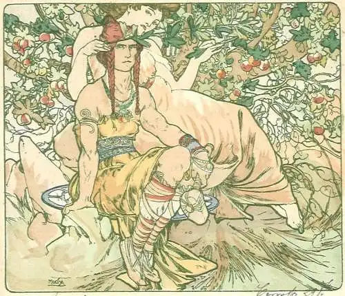 [Lithographie] lphonse Mucha (1860–1939) - 'Chocolat Masson' or 'Mexico Chocolate' - Signed Original lithograph - Art Nouveau - 1897

Dimenssion of lithograph: 14.1 x 9.2 cm
Signed in the plate.
Vintage bevor 1900
Very good condition
Published by...